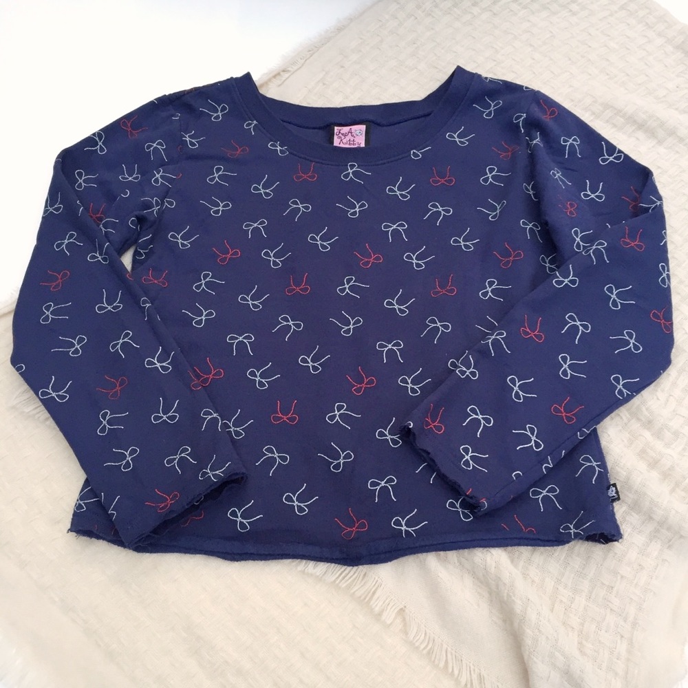 LA Kitty Navy Blue Bow Print Pullover Sweater